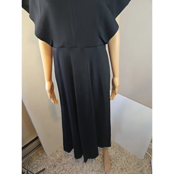 Vince. Women's Black V-Neck Flutter Sleeve Bias Cut Midi Dress Size 6 - Picture 6 of 13